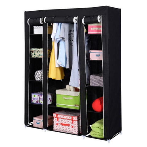 Black Steel & Non-Woven Fabrics Large Storage Capacity 53" Folding Closet Wardrobe Clothes Rack Storage Organizer With Shelves