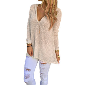 Sexy Women Pullover Sweaters Winter V Neck Knitted Loose Sweater Knitwear Women Hooded Solid Elastic Sweater Long Sleeve Tops