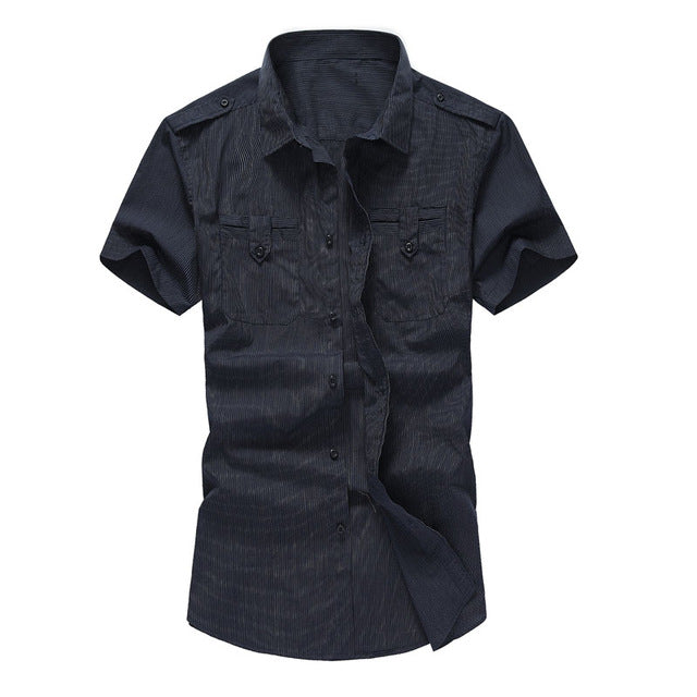 HEE GRAND 2017 Spring Summer Style Men's Short Sleeve Shirts Casual Navy Blue Classic Striped Design Plus Size M-4XL MCS475