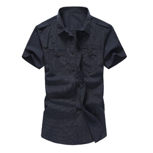 HEE GRAND 2017 Spring Summer Style Men's Short Sleeve Shirts Casual Navy Blue Classic Striped Design Plus Size M-4XL MCS475