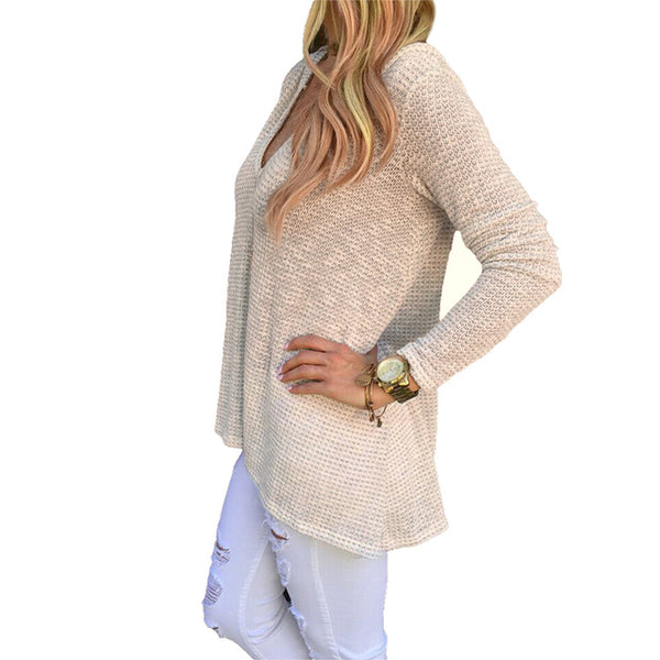 Sexy Women Pullover Sweaters Winter V Neck Knitted Loose Sweater Knitwear Women Hooded Solid Elastic Sweater Long Sleeve Tops