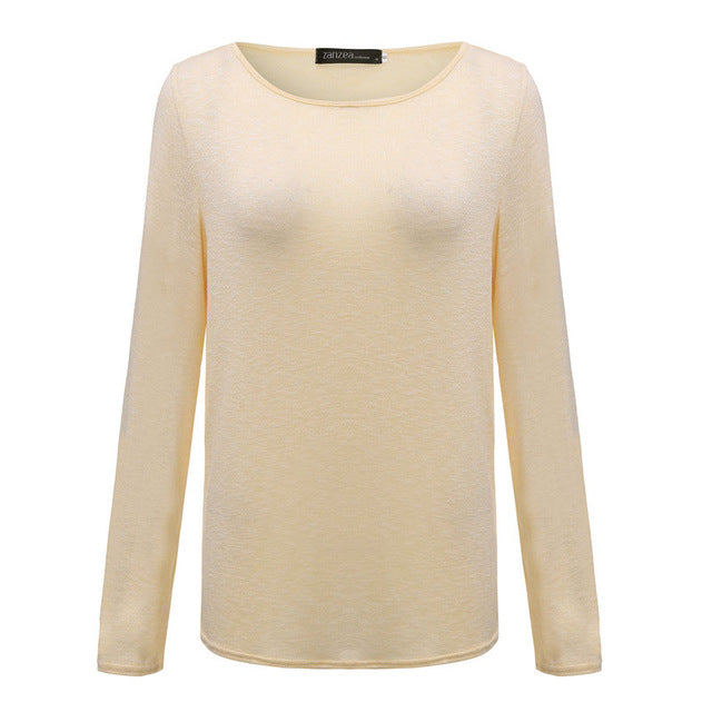 Zanzea T Shirt Women 2017 New Spring Casual O Neck Long Sleeve Cotton T-Shirts Tops  Solid Color Loose Knitted Blusas