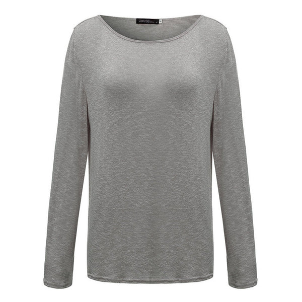 Zanzea T Shirt Women 2017 New Spring Casual O Neck Long Sleeve Cotton T-Shirts Tops  Solid Color Loose Knitted Blusas