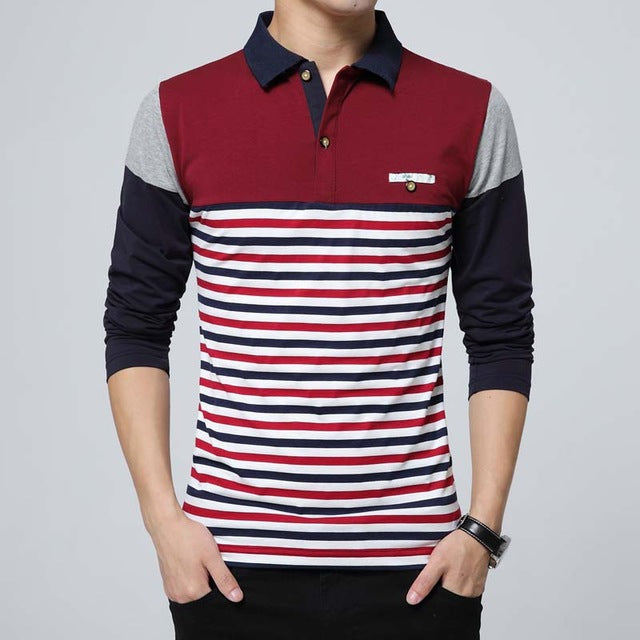 HEE GRAND 2017 Spring Man Contrast Color Breathable Polo Shirt Male Patchwork Full Sleeve Casual Polos MTP422