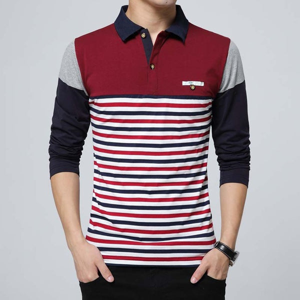 HEE GRAND 2017 Spring Man Contrast Color Breathable Polo Shirt Male Patchwork Full Sleeve Casual Polos MTP422