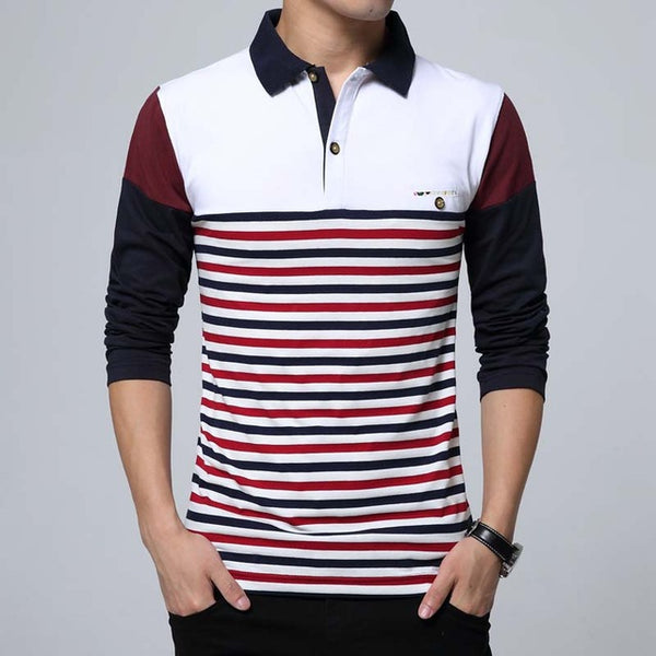 HEE GRAND 2017 Spring Man Contrast Color Breathable Polo Shirt Male Patchwork Full Sleeve Casual Polos MTP422