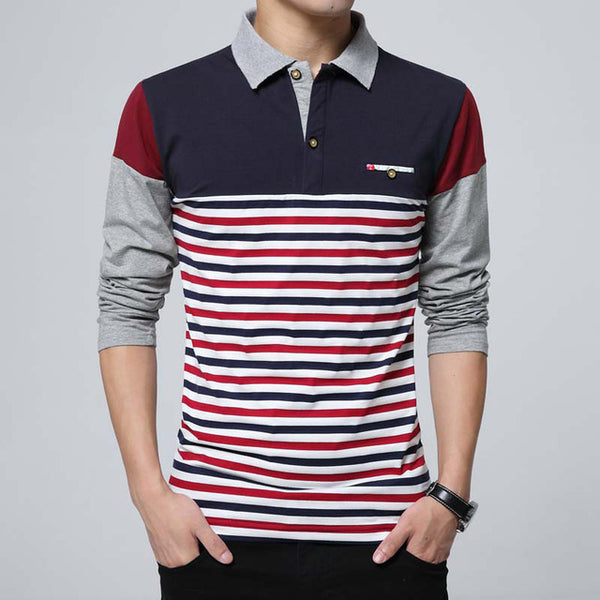 HEE GRAND 2017 Spring Man Contrast Color Breathable Polo Shirt Male Patchwork Full Sleeve Casual Polos MTP422