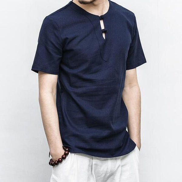 HEE GRAND Men Casual T- Shirts 2017 New Arrival Cotton Linen Material Chinese Traditional Button Decoration Men Top Tees MTS2564