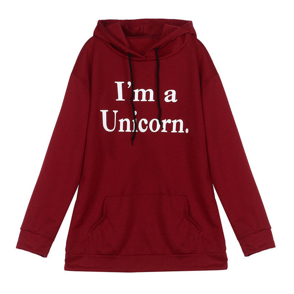 Women's Fashion Casual Tops Unicorn Printed Hooded Hoodies