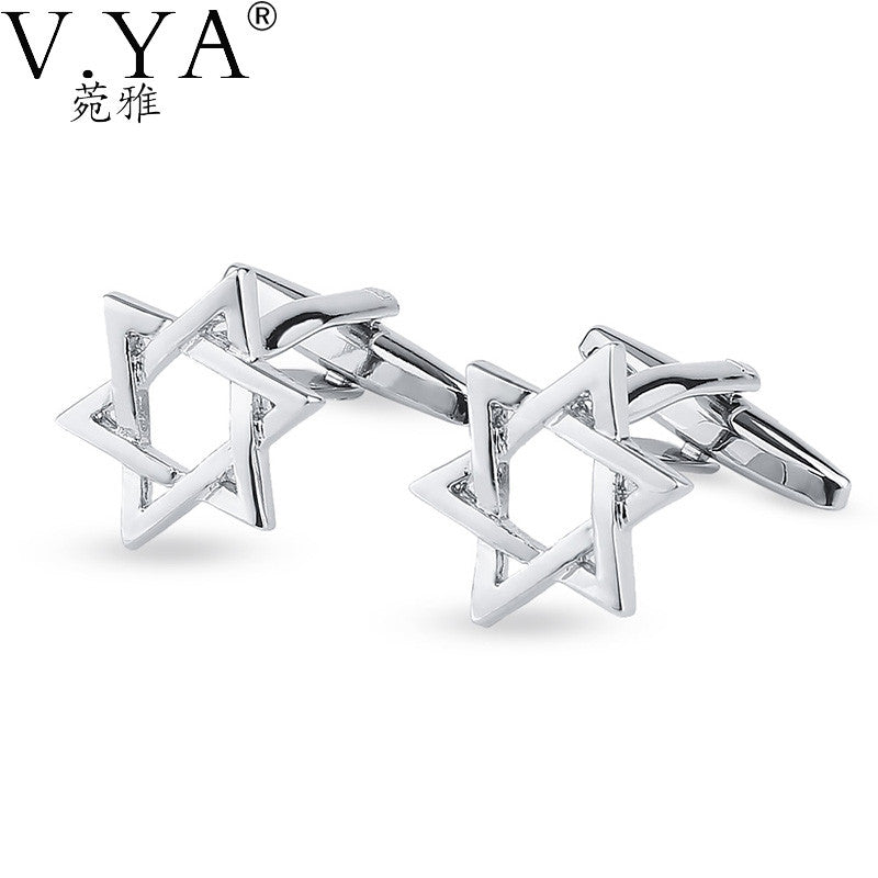 1 Pair Hexagonal Star CuffLinks for Shirts Cuff links Exquisite Button High Quality Copper New Fashion Cuff-links XK31