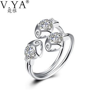 100% 925 Sterling Silver Ring Fishes AAA Crystal S925 Solid Silver Rings for Women Jewelry VYA 925-sterling-silver-ring R30