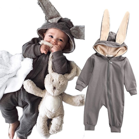 Baby Conjoined Hood Rabbit Ears Climb Clothes