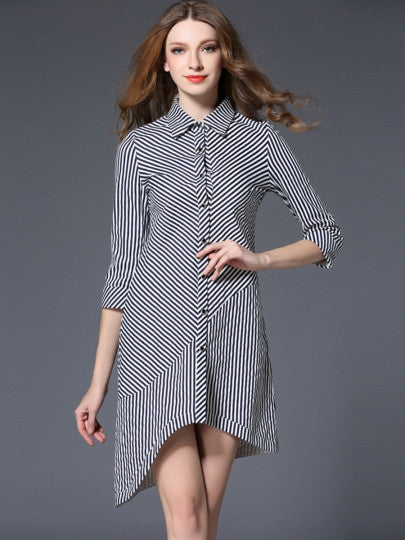 Asym Striped Shirt Women's Day Dress