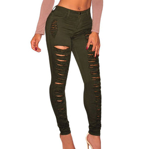 Sexy Women High Waist Stretchy Skinny Jeans Denim Destroyed Pants
