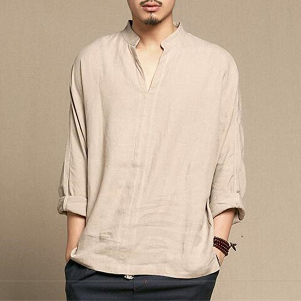 Men Tshirt  Autumn Spring Long Sleeve Solid Tee Shirts Pullover Cotton Linen Fashion Loose Leisure T-shirts Tops Masculina 2018
