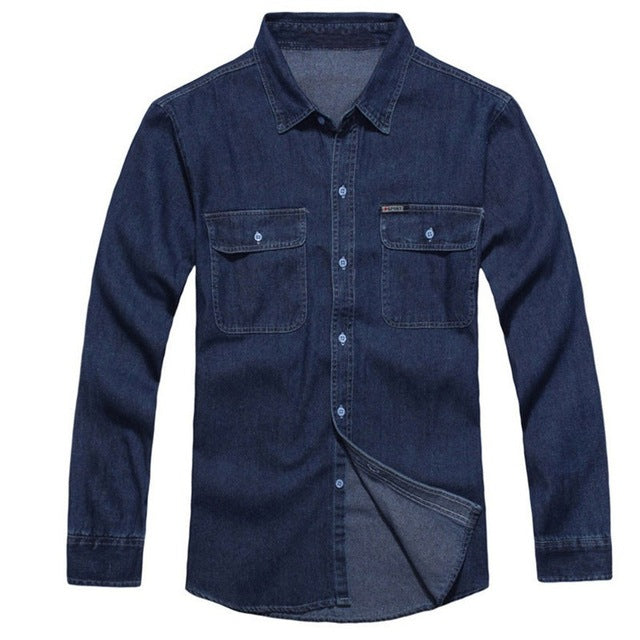 2018 New Men's Fashion Denim Shirt Long Sleeve Casual Top For Men Cargo Work Washed Shirt Streetwear Plus Size 3XL