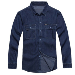 2018 New Men's Fashion Denim Shirt Long Sleeve Casual Top For Men Cargo Work Washed Shirt Streetwear Plus Size 3XL
