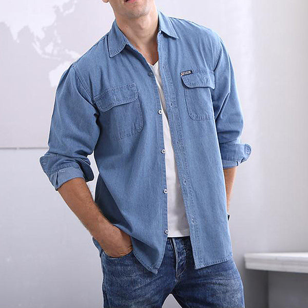 2018 New Men's Fashion Denim Shirt Long Sleeve Casual Top For Men Cargo Work Washed Shirt Streetwear Plus Size 3XL